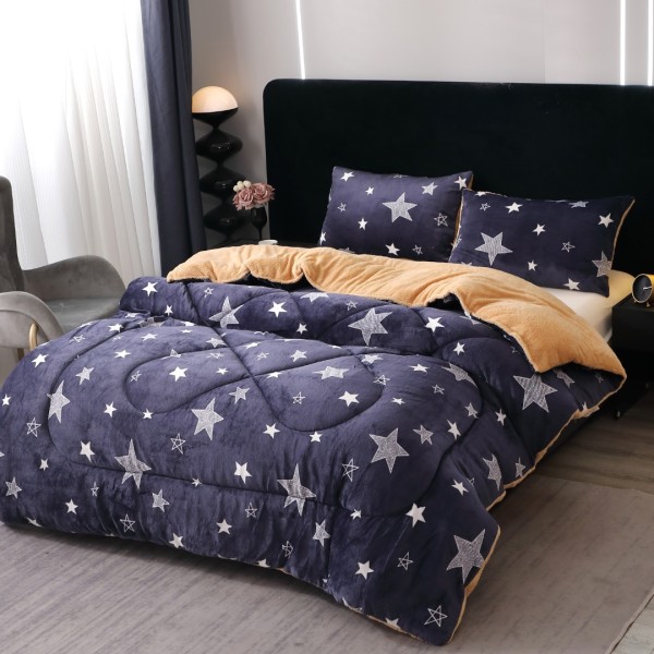  Pilota Cocolino cu blanita 200x230cm si 2 fete de perna 50x70cm, Bleumarin, stelute [1]