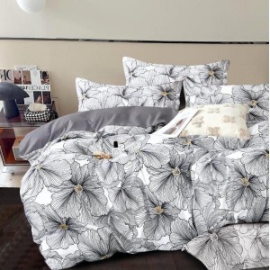 Lenjerie pat dublu (140x200cm, 160x200cm, 180x200cm),  FINET, 6 piese, Gri, flori