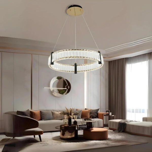 Lustra LED Tip Pendul RFAN, Model R9047-500, Cu Telecomanda, 3 Tipuri De Lumina, Inaltime Reglabila, 118W, Auriu [1]