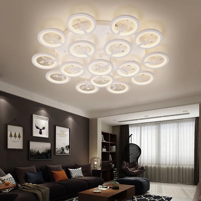 Lustra LED RFAN, Model K27/16, Cu Telecomanda, 3 Tipuri De Lumina, Intensitate Reglabila, 280W, Alb