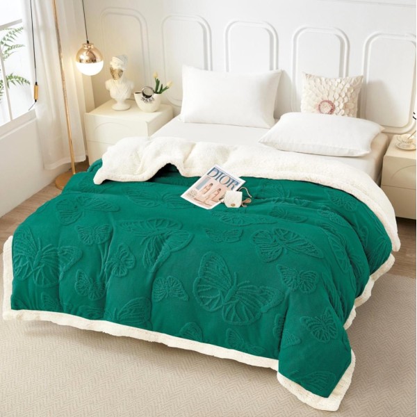 Patura CoCoLiNo cu blanita si fermoar, 200x230cm, fluturi, Verde [1]