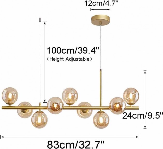 Lustra Tip Pendul RFAN, Model 8321/9, Cu 9 Abajururi, 9 X E27, Auriu