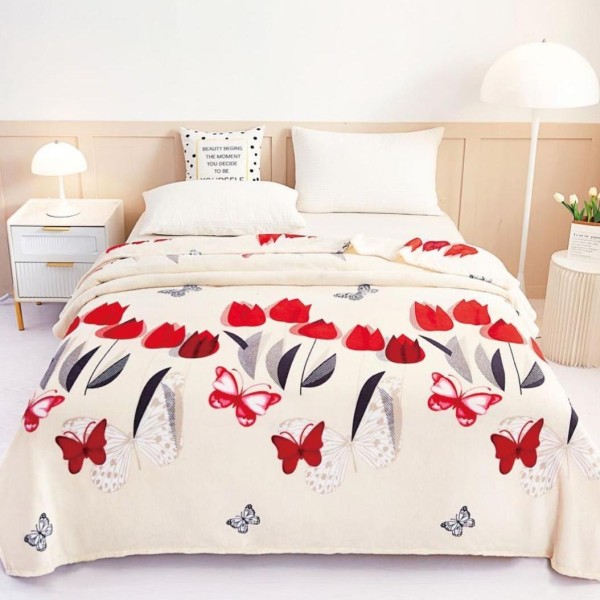 Patura pufoasa cocolino 200x230cm, 240gr/m, alb unt, flori [1]