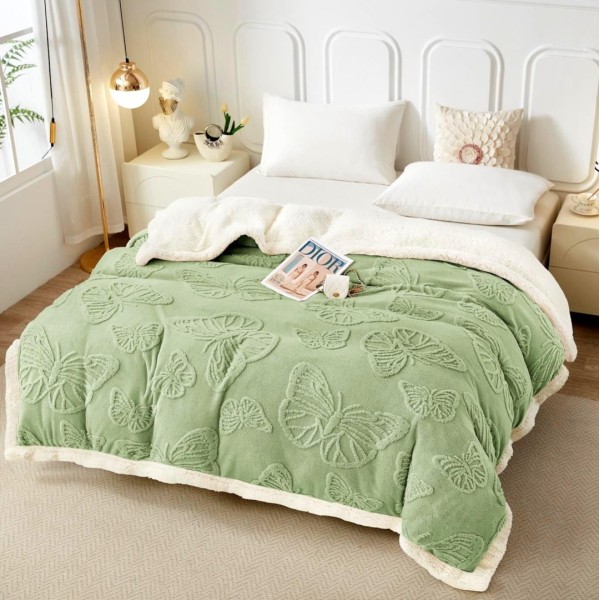Patura CoCoLiNo cu blanita si fermoar, 200x230cm, fluturi, Vernil [1]