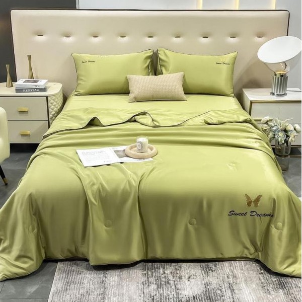 Set luxury cu PILOTA de VARA, tip MATASE SATINATA, 4 piese, Vernil [1]