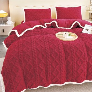 Lenjerie de pat Pufoasa Cocolino, model tricotaj in relief, Rosu Lenjerie de pat Pufoasa Cocolino, model tricotaj in relief, Rosu