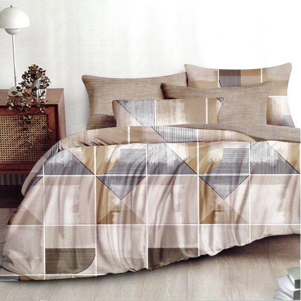 Lenjerie pat dublu,  FINET, 6 piese, Bej, forme geometrice [1]