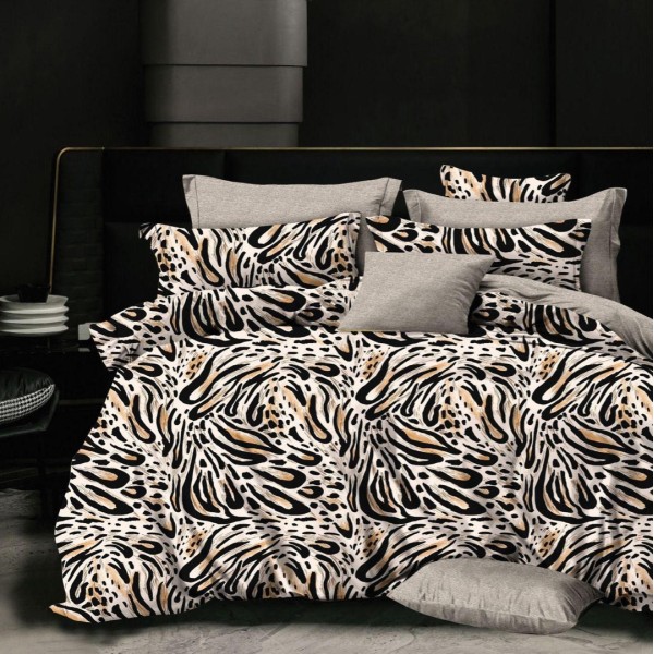 Lenjerie pat dublu,  FINET, 6 piese, Maro, animal print [1]