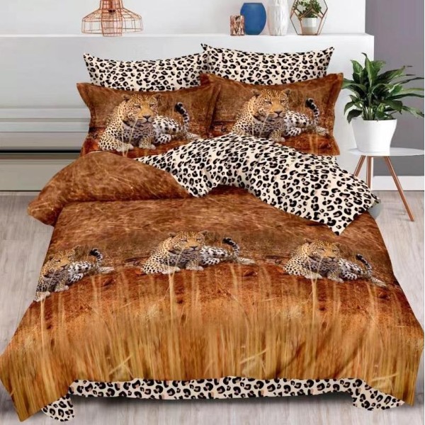 Lenjerie pat dublu (140x200cm, 160x200cm, 180x200cm),  FINET, 6 piese, Maro, leoparzi [1]