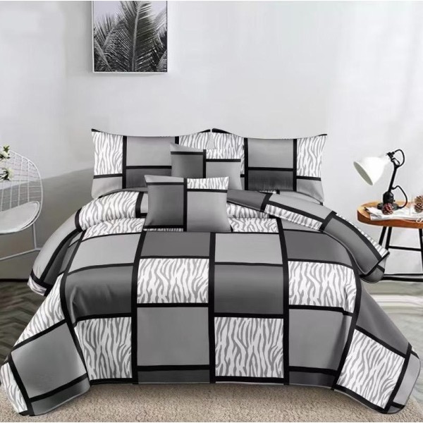 Lenjerie pentru Pat Dublu, Cocolino Premium, 4 Piese – Plușată, Groasă, și Călduroasă, Ideală pentru Iarnă –  Confort Maxim, Antișifonare, Gri, patrate  [1]