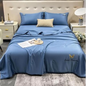 Set luxury cu PILOTA de VARA, tip MATASE SATINATA, 4 piese, Bleu Set luxury cu PILOTA de VARA, tip MATASE SATINATA, 4 piese, Bleu