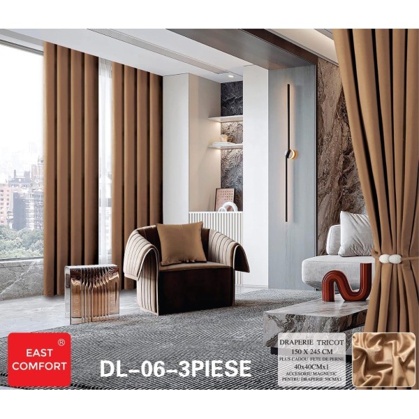 Draperie din Tercot Luxury, cu inele încastrate, East Confort,150x245cm, cu Șnur Magnetic și Față de Pernă Decorativă – Calitate Premium pentru Confortul Tău, Maro [1]