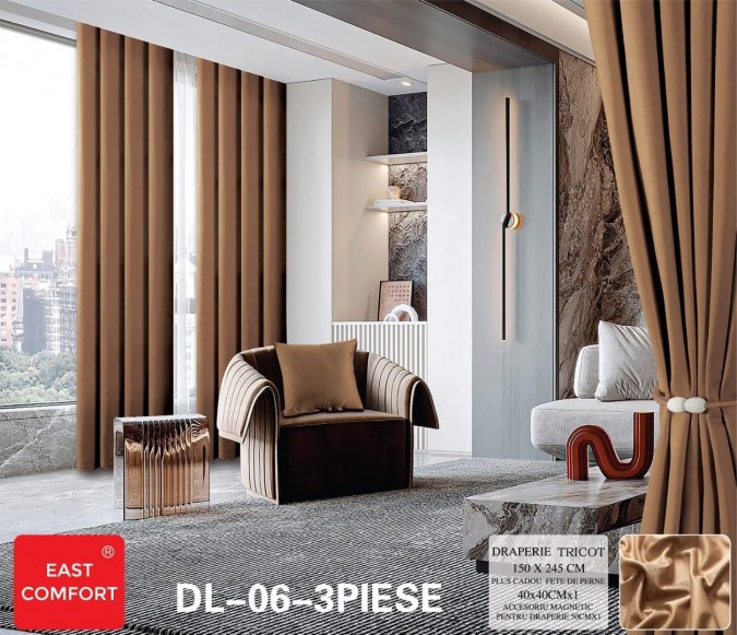 Draperie din Tercot Luxury, cu inele încastrate, East Confort,150x245cm, cu Șnur Magnetic și Față de Pernă Decorativă – Calitate Premium pentru Confortul Tău, Maro