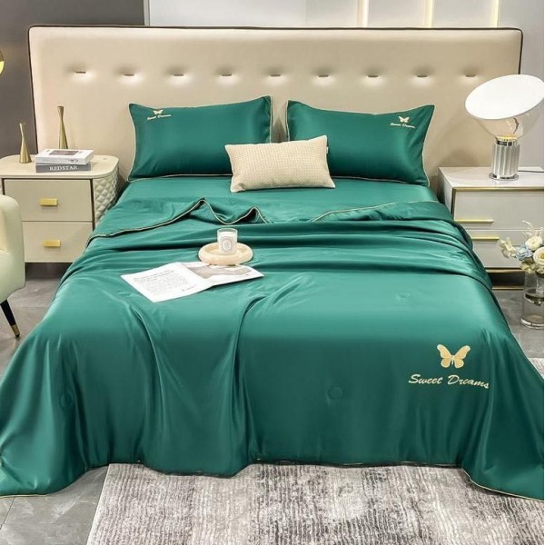 Set luxury cu PILOTA de VARA, tip MATASE SATINATA, 4 piese, Verde smarald [1]