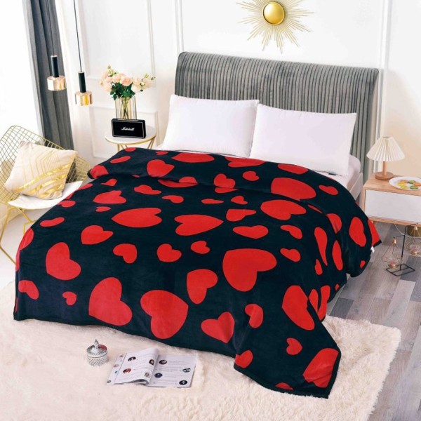 Patura pufoasa cocolino 200x230cm, 240g/mp, Negru, inimioare [1]