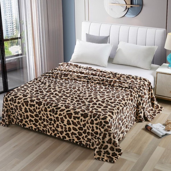 Patura pufoasa cocolino 200x230cm, 240g/mp, Bej, Maro, animal print [1]