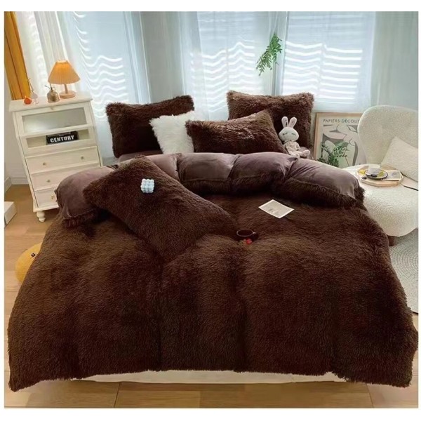 Lenjerie pat dublu, Super Pufoasa COCOLINO Fluffy, 4 piese, maro [1]