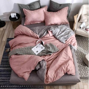 Lenjerie pat dublu (140x200cm, 160x200cm, 180x200cm), Finet Soft, cearsaf clasic, 4 piese, Roz