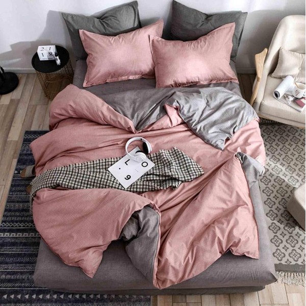 Lenjerie pat dublu (140x200cm, 160x200cm, 180x200cm), Finet Soft, cearsaf clasic, 4 piese, Roz [1]