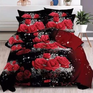 Lenjerie pat dublu, 6 PIESE, IMPRIMEU 3D Multiplicat, Rosu, trandafiri Lenjerie pat dublu, 6 PIESE, IMPRIMEU 3D Multiplicat, Rosu, trandafiri