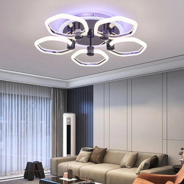 Lustra LED RFAN, Model 1005-5RGB, Cu Telecomanda, 3 Tipuri De Lumina Plus Lumina RGB, Intensitate Reglabila, Negru [1]