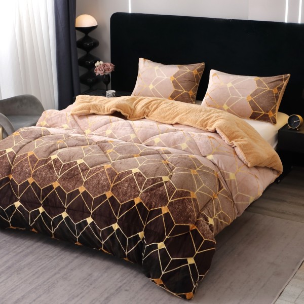  Pilota Cocolino cu blanita 200x230cm si 2 fete de perna 50x70cm, Maro, forme geometrice [1]