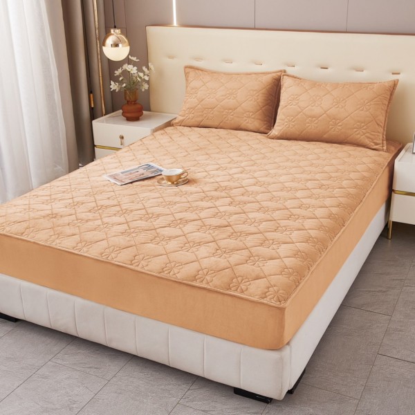 Husă Matlasată Tip Topper din Catifea 180x200cm, cu 2 Fețe de Pernă 50x70cm -  Somn Odihnitor și Susținere pentru Spate, Bej Aluna [1]