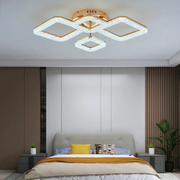 Lustra LED RFAN, Model J230/2+2, Cu Telecomanda, 3 Tipuri De Lumina, Intensitate Reglabila, 96W, Auriu [1]