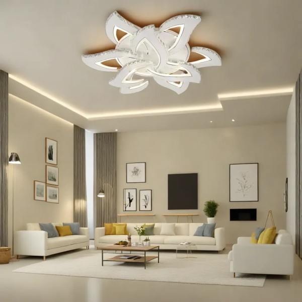Lustra LED RFAN, Model R9114/6+3, Cu Telecomanda, 3 Tipuri De Lumina Plus Lumina RGB, Intensitate Reglabila, 135W, Alb [1]
