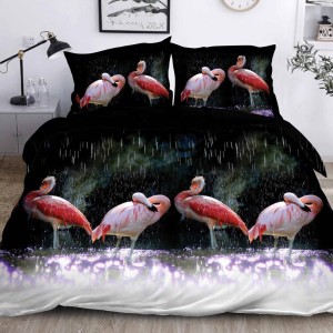Lenjerie pat dublu, cearsaf clasic, imprimeu 3D, Somon, flamingo Lenjerie pat dublu, cearsaf clasic, imprimeu 3D, Somon, flamingo