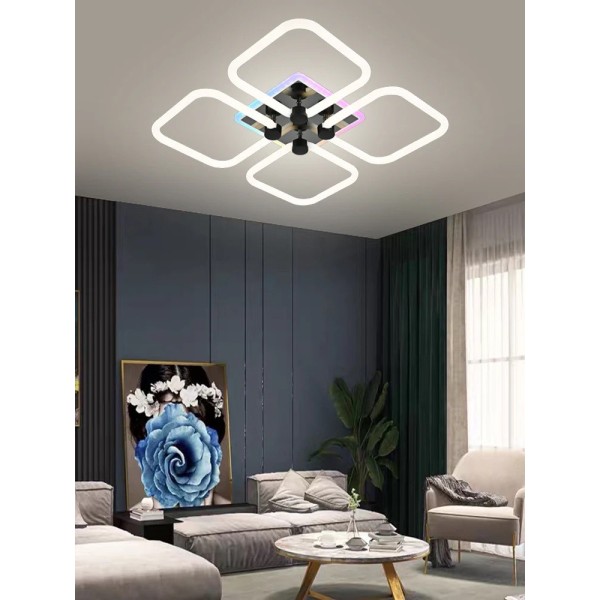 Lustra LED RFAN, Model R9142/4C, Cu Telecomanda, 3 Tipuri De Lumina Plus Lumina RGB, Intensitate Reglabila, 50W, Alb/Negru [1]