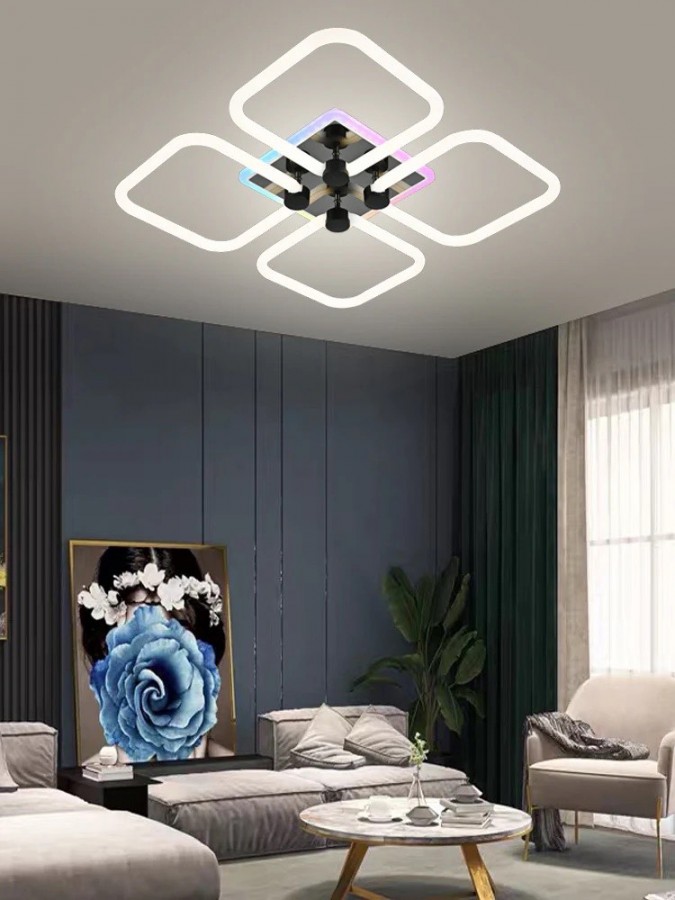 Lustra LED RFAN Model R9142/4C Cu Telecomanda 3 Tipuri De Lumina Plus Lumina RGB Intensitate Reglabila 50W Alb/Negru