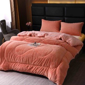 Pilota Cocolino din blanita artificiala de iepure 200x230cm si 2 fete de perna 50x70cm, Somon