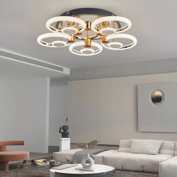 Lustra LED RFAN, Model 1010/5+5 G+BK, Cu Telecomanda, 3 Tipuri De Lumina, Intensitate Reglabila, Auriu [1]