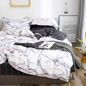 Lenjerie pat 140x200cm, 4 piese, cu ELASTIC,  Gri, model marmura