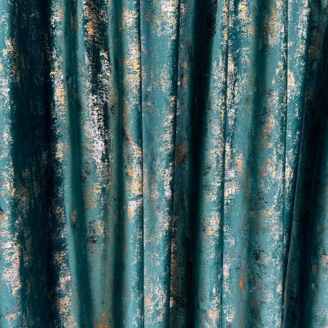 Draperie Catifea Asama cu insertii aurii - LA COMANDA pe dimensiunile tale, Turquoise - V36