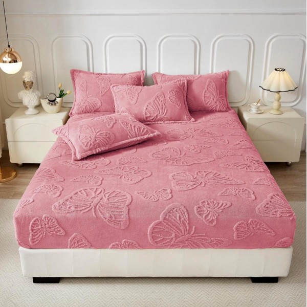 Cearsaf cu elastic COCOLINO, 180x200x25cm, 2 fete de perne, fluturi, Roz [1]