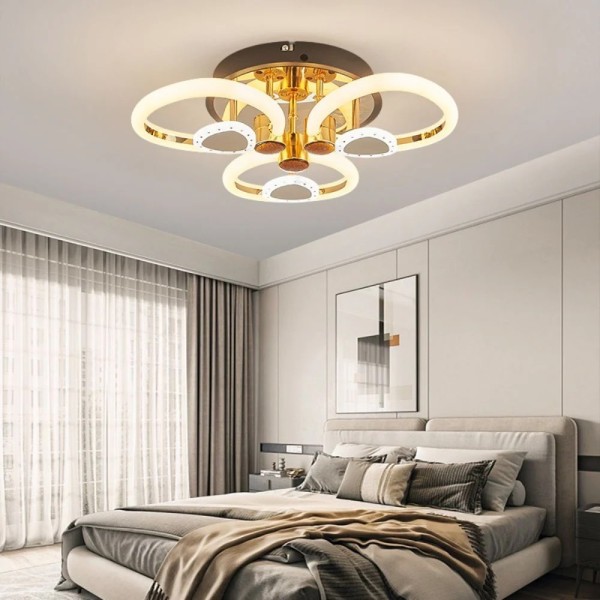 Lustra LED RFAN, Model 1009/3+3 G+BK, Cu Telecomanda, 3 Tipuri De Lumina, Intensitate Reglabila, Auriu [1]