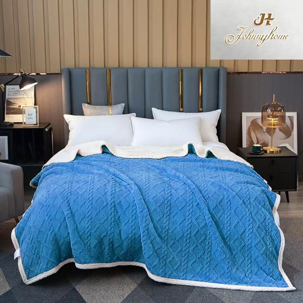 Patura CoCoLiNo tip Tricotaj cu blanita, 200x230cm, Bleu [1]