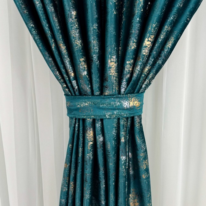 Draperie Catifea Asama cu insertii aurii - LA COMANDA pe dimensiunile tale, Turquoise - V36
