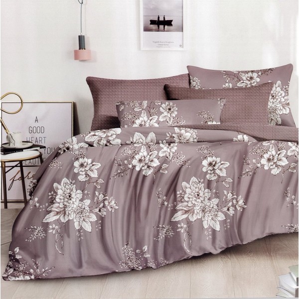 Lenjerie pat dublu,  FINET, 6 piese, Gri, flori [1]