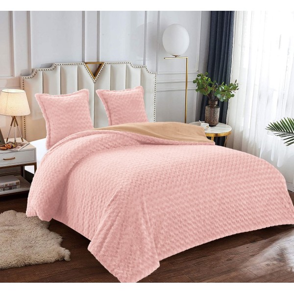 Pilota CoCoLiNo Roses cu blanita, matlasata, 200x230cm, cu fete de perna 60x60cm, Roz [1]