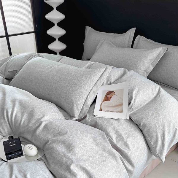 Lenjerie pat dublu,  FINET, 6 piese, Jojo Home, Gri, trandafiri [1]