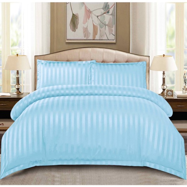 Lenjerie HoReCa, pat dublu, tip Damasc Finetat Deluxe cu Elastic, 4 piese, Bleu [1]