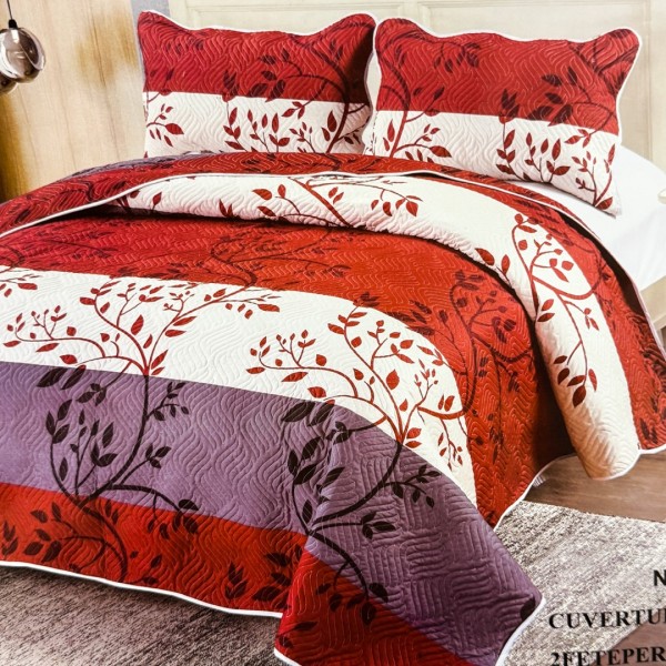 Cuvertură Pat Dublu, 3 Piese, Bumbac 100% Imprimat – Calitate Premium, cu Imprimeu Durabil, cod CSA-CV15 [1]