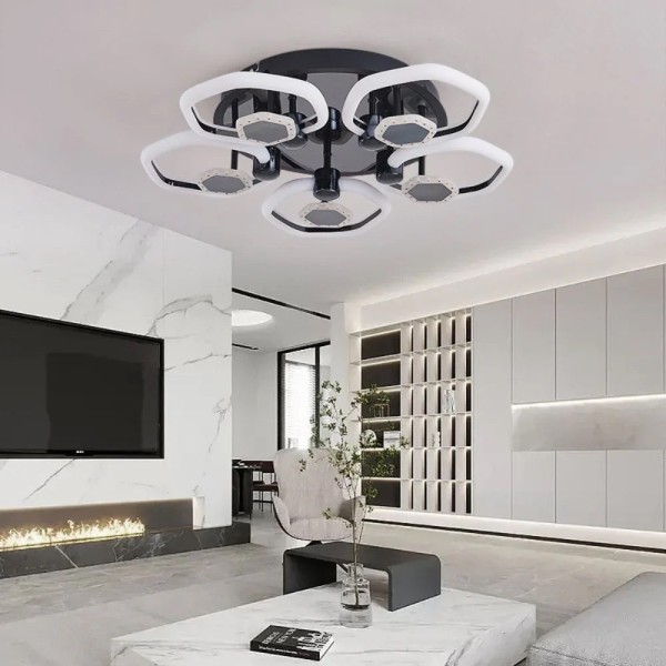 Lustra LED RFAN, Model 1008/5+5, Cu Telecomanda, 3 Tipuri De Lumina, Intensitate Reglabila, Negru [1]