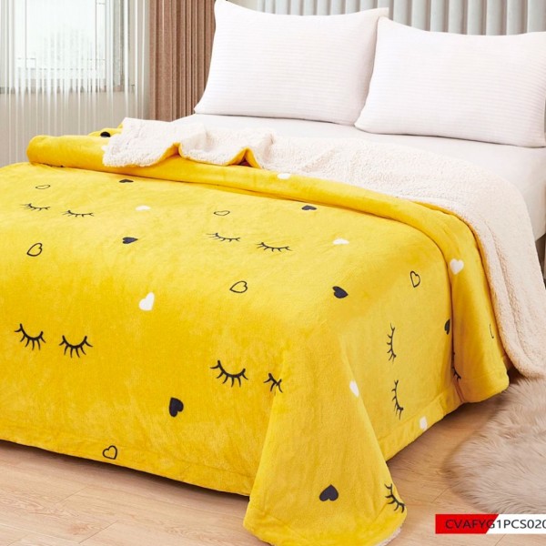 Patura Luxoasa Cocolino din Microfibra Ultra-Moale, cu Blanita Sherpa, 200x230 cm - Confort Maxim si Design Elegant pentru Nopti Perfecte, Galben, Gene [1]