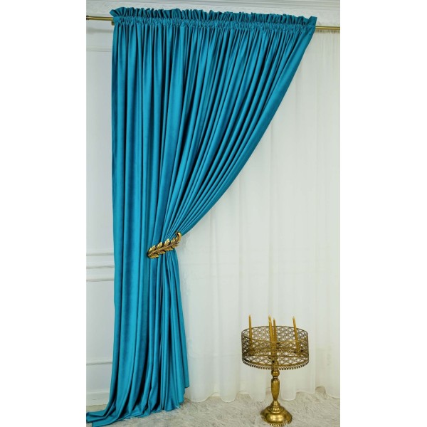 Draperie Blackout 80%, din catifea Bleu -100cm x 150cm, Tiv lat  [1]