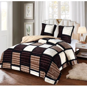 Pilota CoCoLiNo Frizzy cu blanita, matlasata, 200x230cm, cu fete de perna 60x60cm, Crem, Bej, patratele