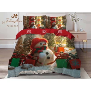 Lenjerie pat dublu, FINET, Digital Print, Craciun, Verde, Roșu, om de zăpadă, cadouri Lenjerie pat dublu, FINET, Digital Print, Craciun, Verde, Roșu, om de zăpadă, cadouri